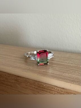 Faux Watermelon Tourmaline Silver Ring